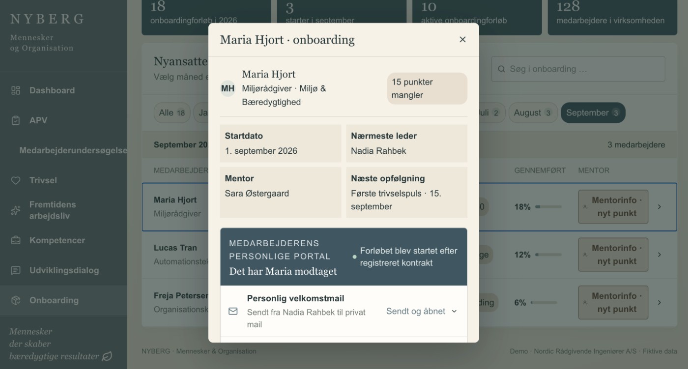 Prototype: en nyansats onboardingforløb med leder, mentor og opfølgning